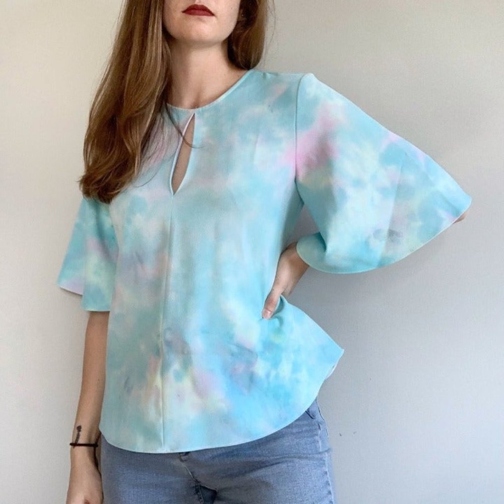 Zara blue and pink tie dye blouse
